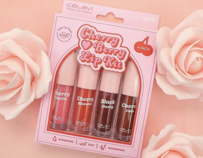 CELAVI 4 Pack Cherry Berry Lip Oil Set