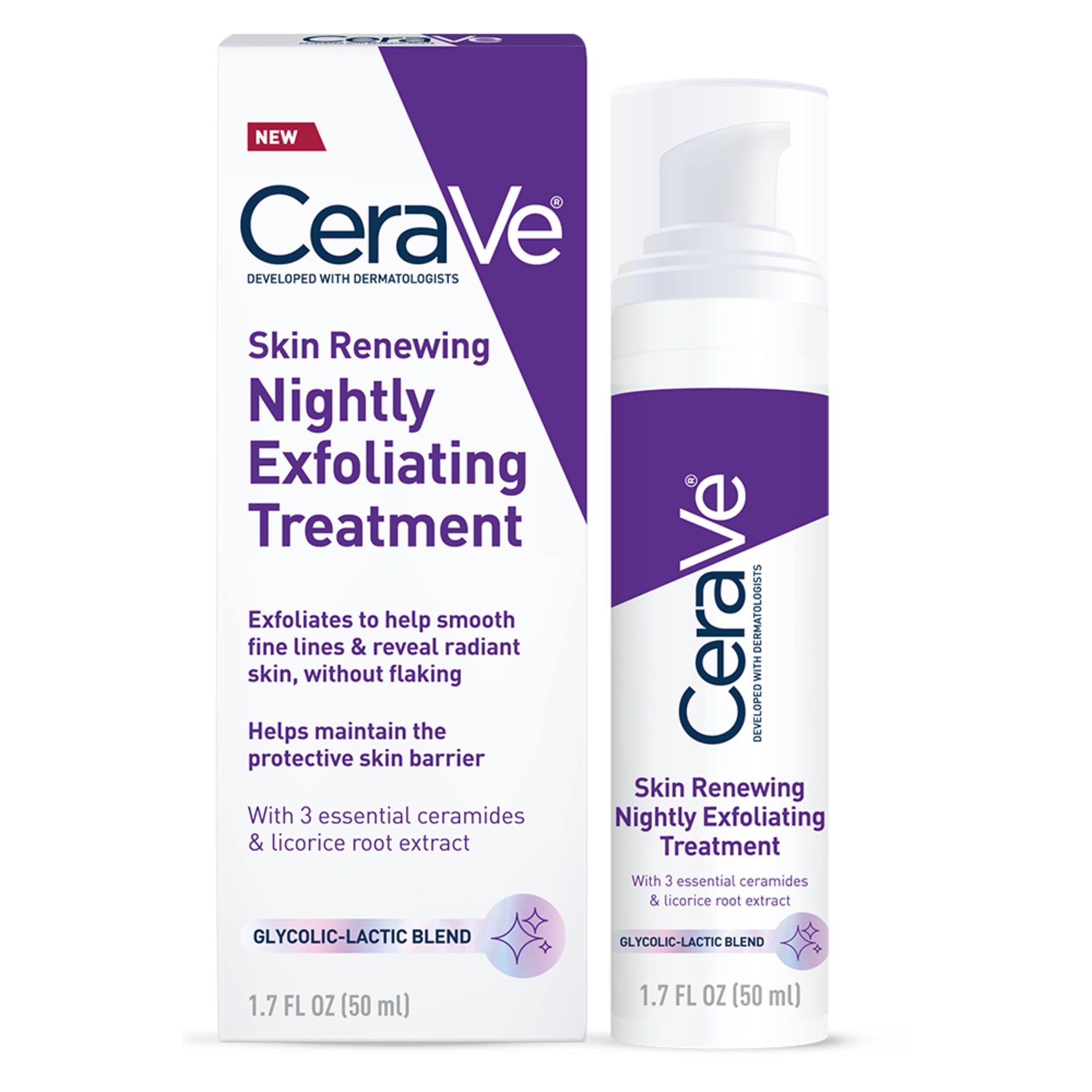 CeraVe Skin Renewing Tratamiento Exfoliante Nocturno Suero Facial Antienvejecimiento, 1.7 fl oz